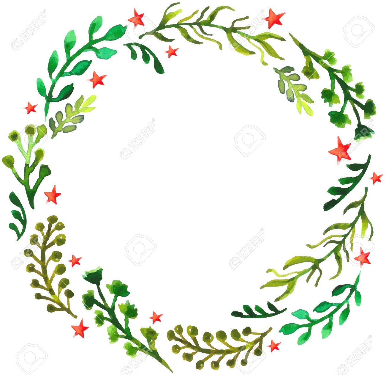 1300x1261 Natural Floral Circle Background With Green Leaves And Red Stars