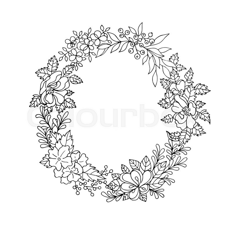 800x800 Black And White Vintage Detailed Flower Wreath Stock Vector