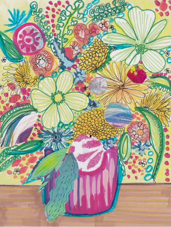 570x759 Still Life Flower Drawing Mixed Media Flowers Floral