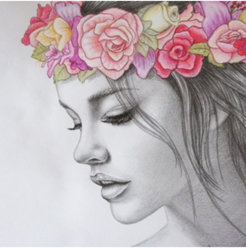 500x504 Girl With A Flower Crown Drawing Dibujos Flower