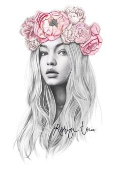 236x338 Girl With A Flower Crown Drawing Dibujos Flower