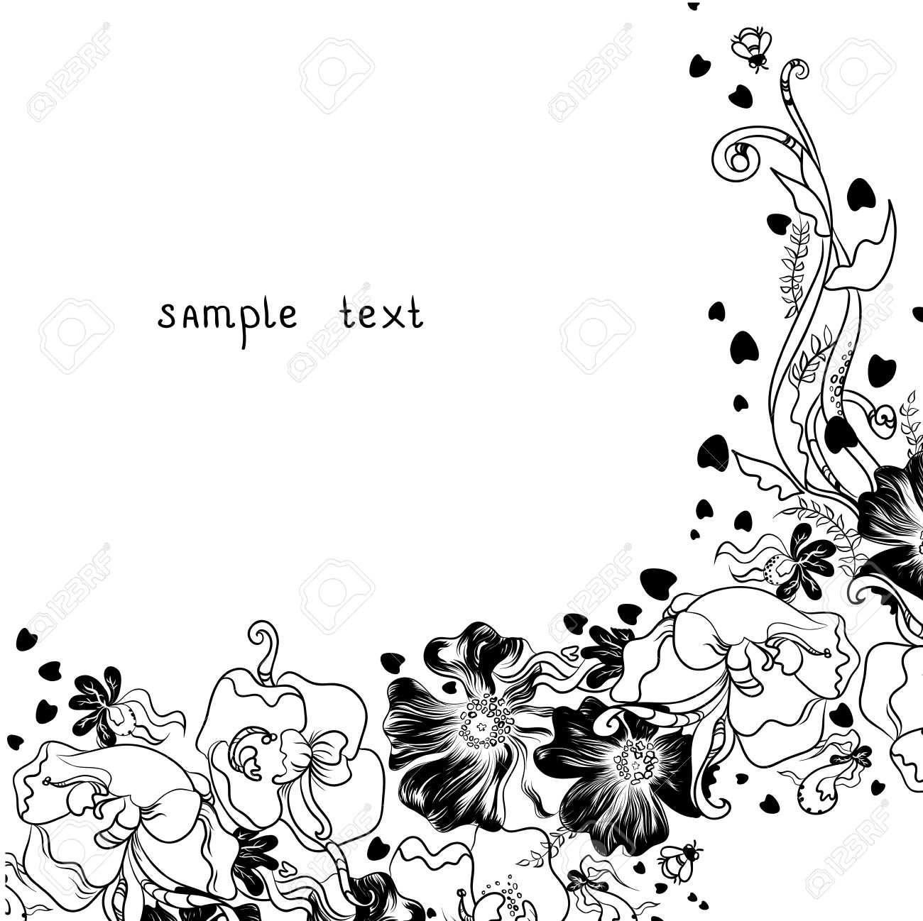 1300x1298 Flowers Decoration Image Drawings Flowers Silhouette Royalty Free