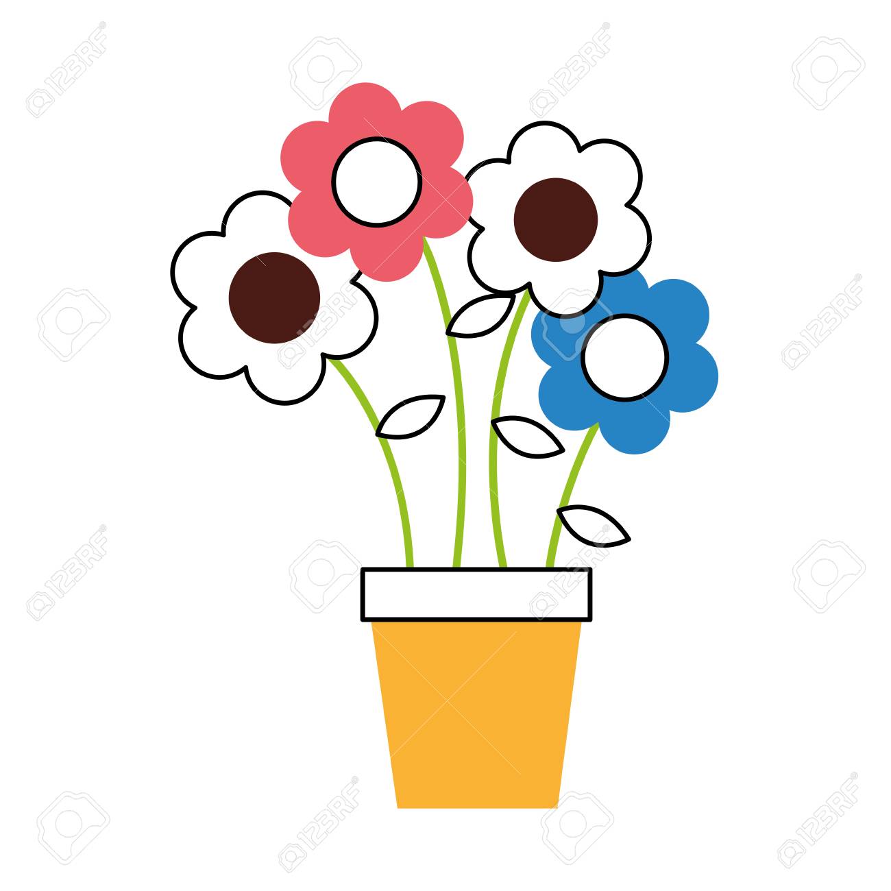 1300x1300 Cute Flower In Pot Drawing Decorative Vector Illustration Design