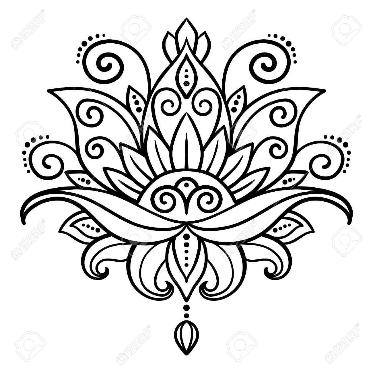1300x1300 Vector, Abstract, Oriental Style, Flower, Lotus, Tattoo, Design