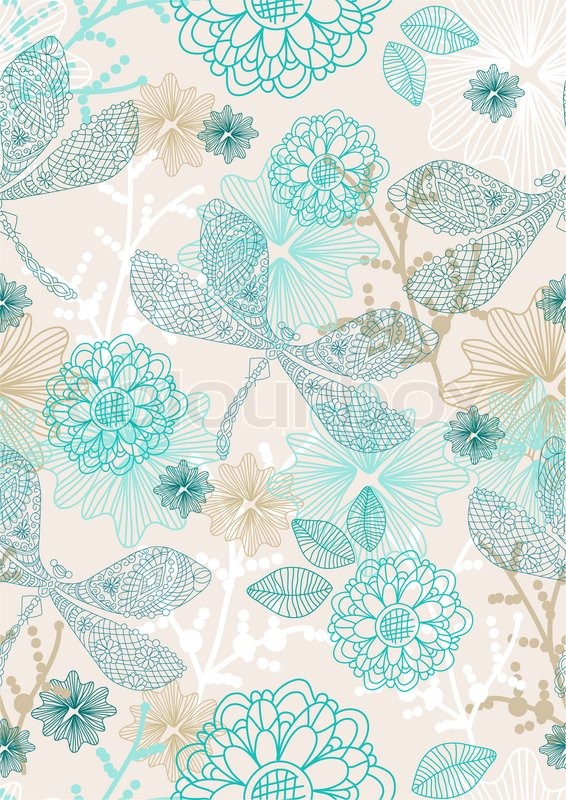 566x800 Abstract Hand Drawing Background, Seamless Pattern With Flowers