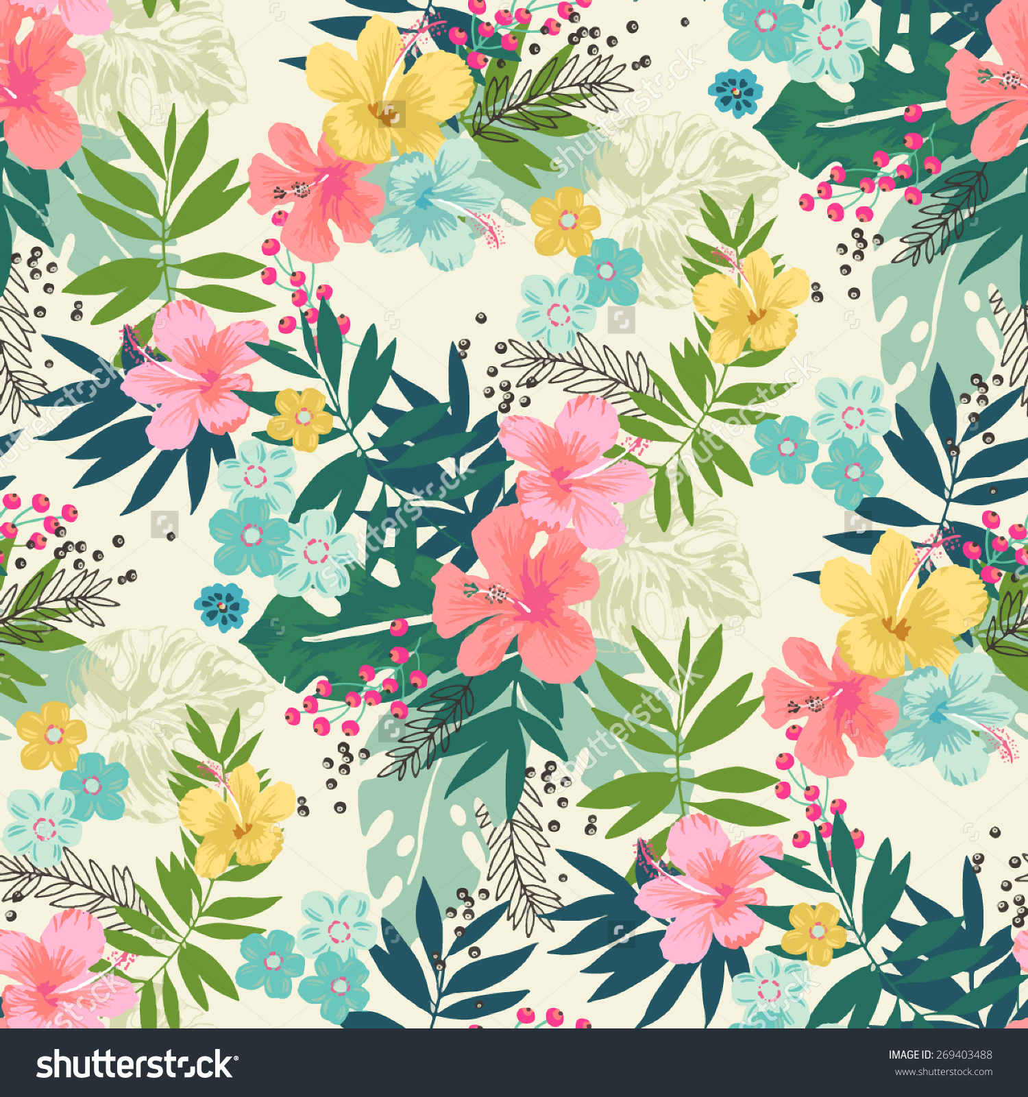 1500x1600 Stock Vector Hand Draw Tropical Flower Blossom Cluster Seamless