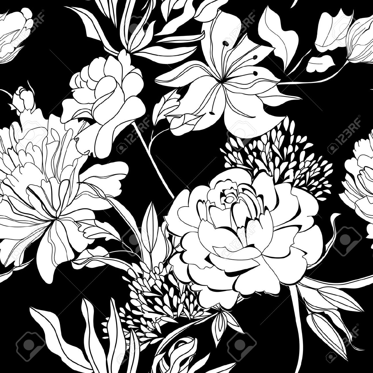 1300x1300 Black Wallpaper With White Flowers