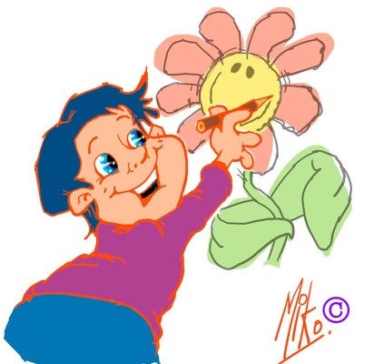 423x400 Happy Kid Drawing Happy Cartoon Flower