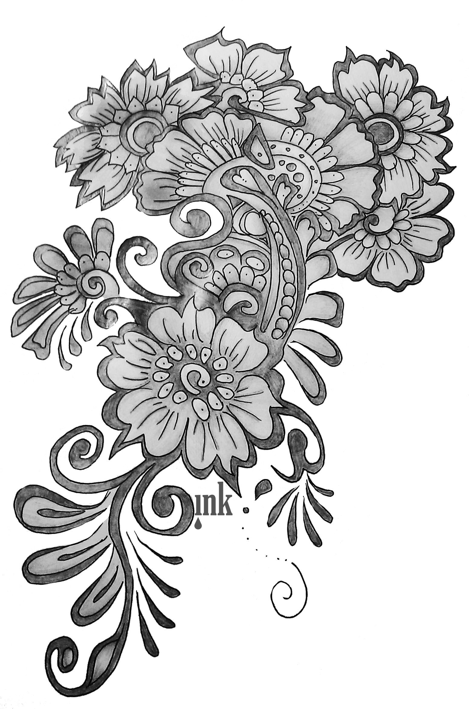 1552x2346 Flower Drawing Design In Pencil