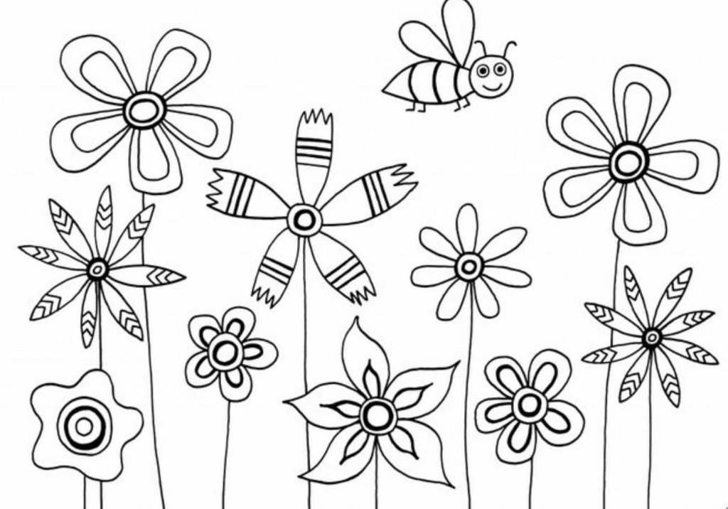 1024x716 Simple Flower Drawing For Kids Flower Coloring Pages Simple Flower