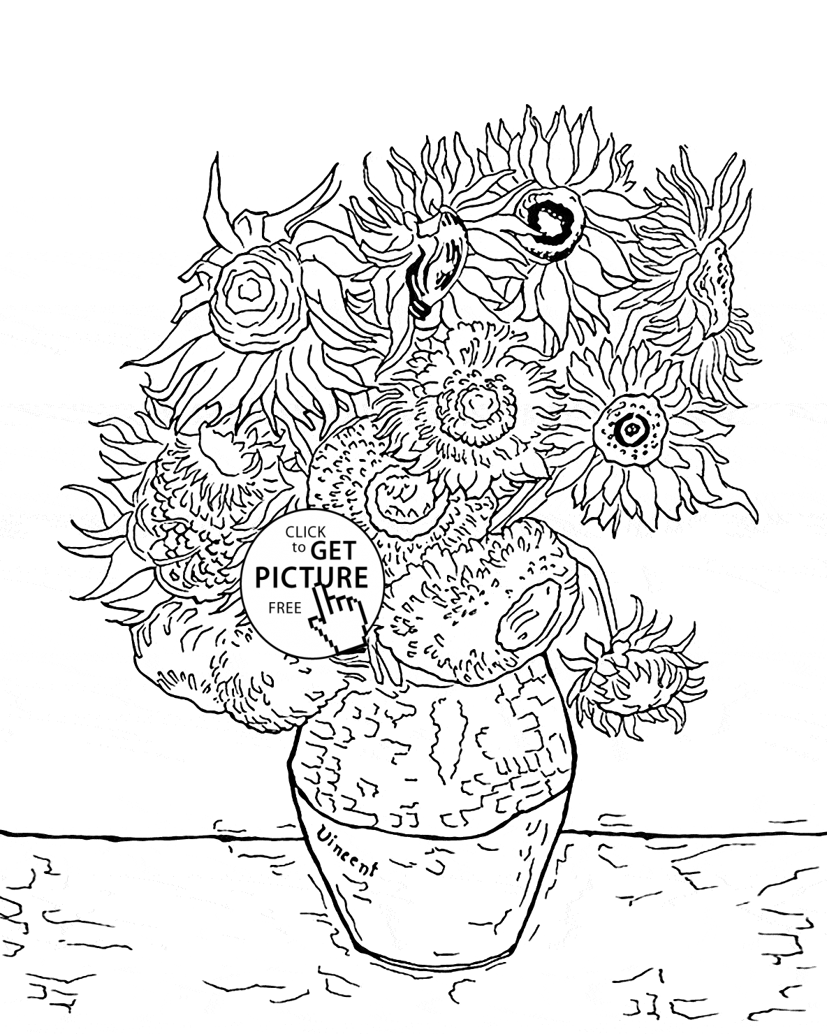 1184x1480 Sunflowers By Vincent Van Gogh Coloring Page For Kids, Flower