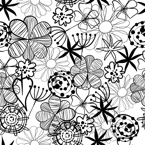 500x500 Doodle Flowers Hand Drawing Vector Pattern 05