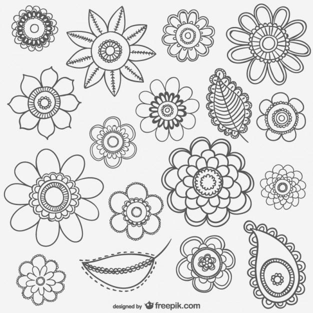626x626 Black And White Flower Drawings Vector Free Download