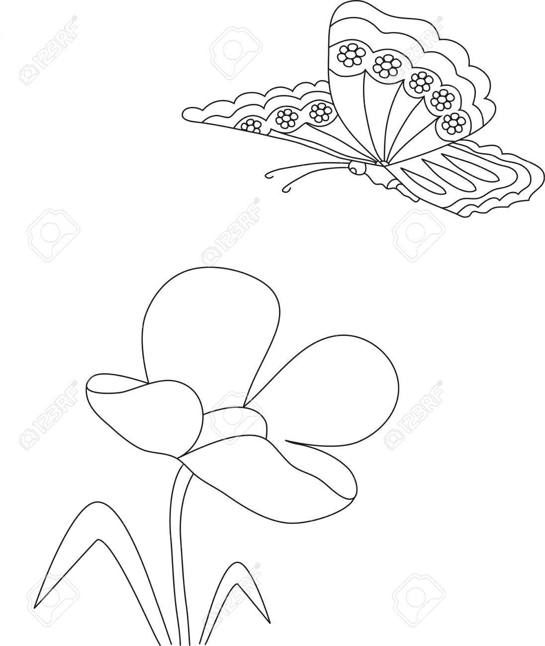 1096x1300 Manual Pencil Drawing Of A Tulip Flower And Butterfly, Coloring
