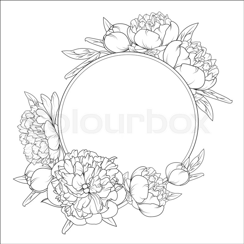 800x800 Rose Peony Spring Summer Flowers Round Frame Wreath. Detailed