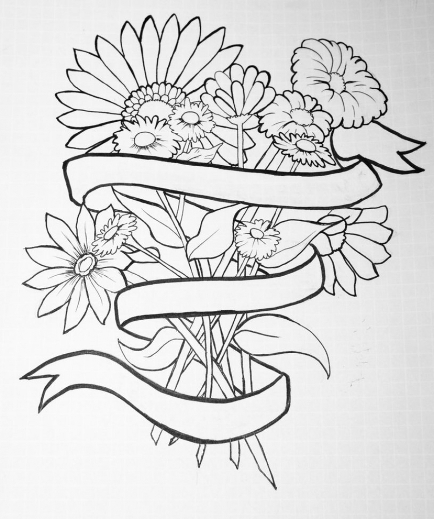 856x1024 Flower Bouquet Drawing Tumblr Bunch Flowers Drawing Bouquet