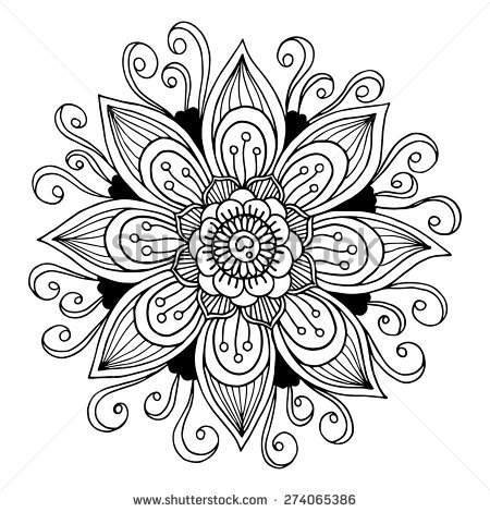 450x470 Black And White Hand Drawn Flower. Background Or Element For Card