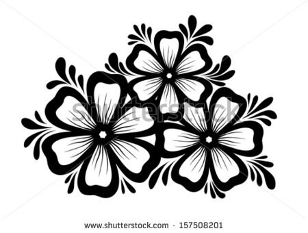 450x340 Beautiful Floral Element. Black And White Flowers And Leaves
