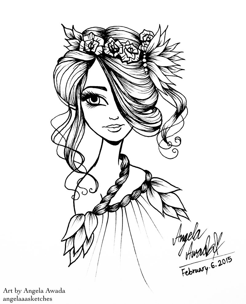 800x988 Flower Girl 2 Line Art By Angelaaasketches
