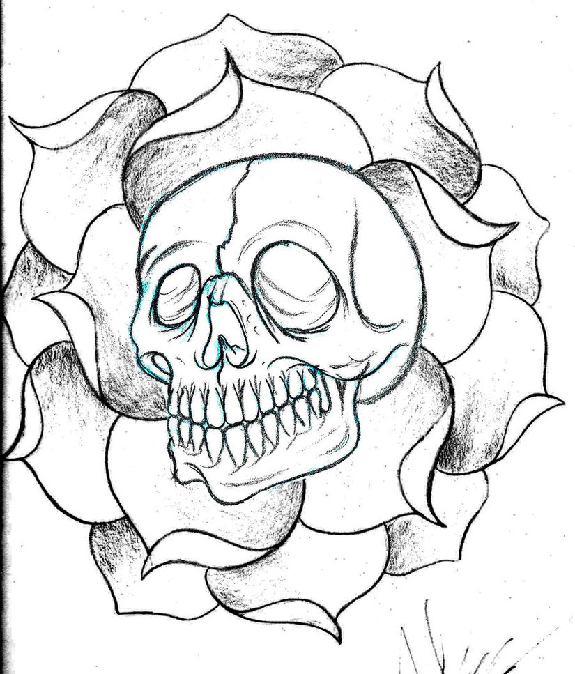 825x967 Custom Skull And Flower Sketch By Deeperthanyou