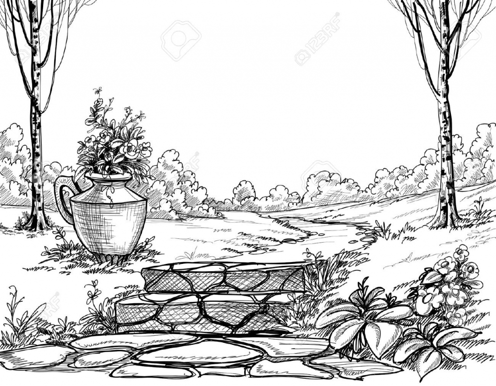 1024x797 Flower Garden Drawing Pencil How To Draw Scenery Of Flower Garden