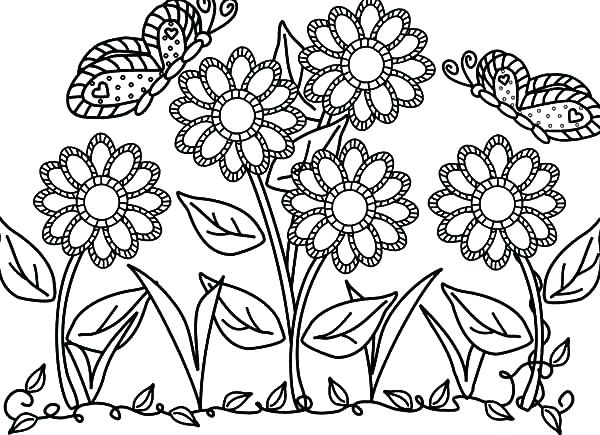 600x435 Garden Coloring Pages Butterfly With Flower In The Garden