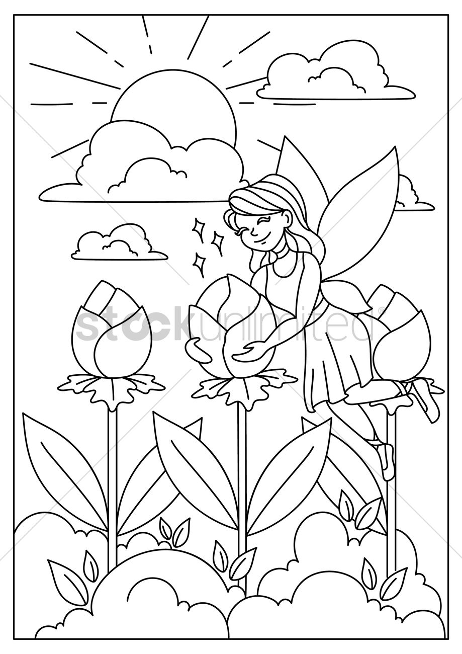 919x1300 Fairy In Flower Garden Vector Image