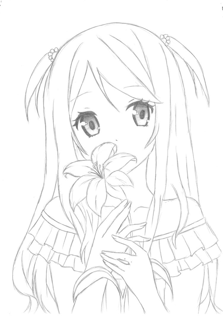 752x1063 Anime Flower Girl Drawing