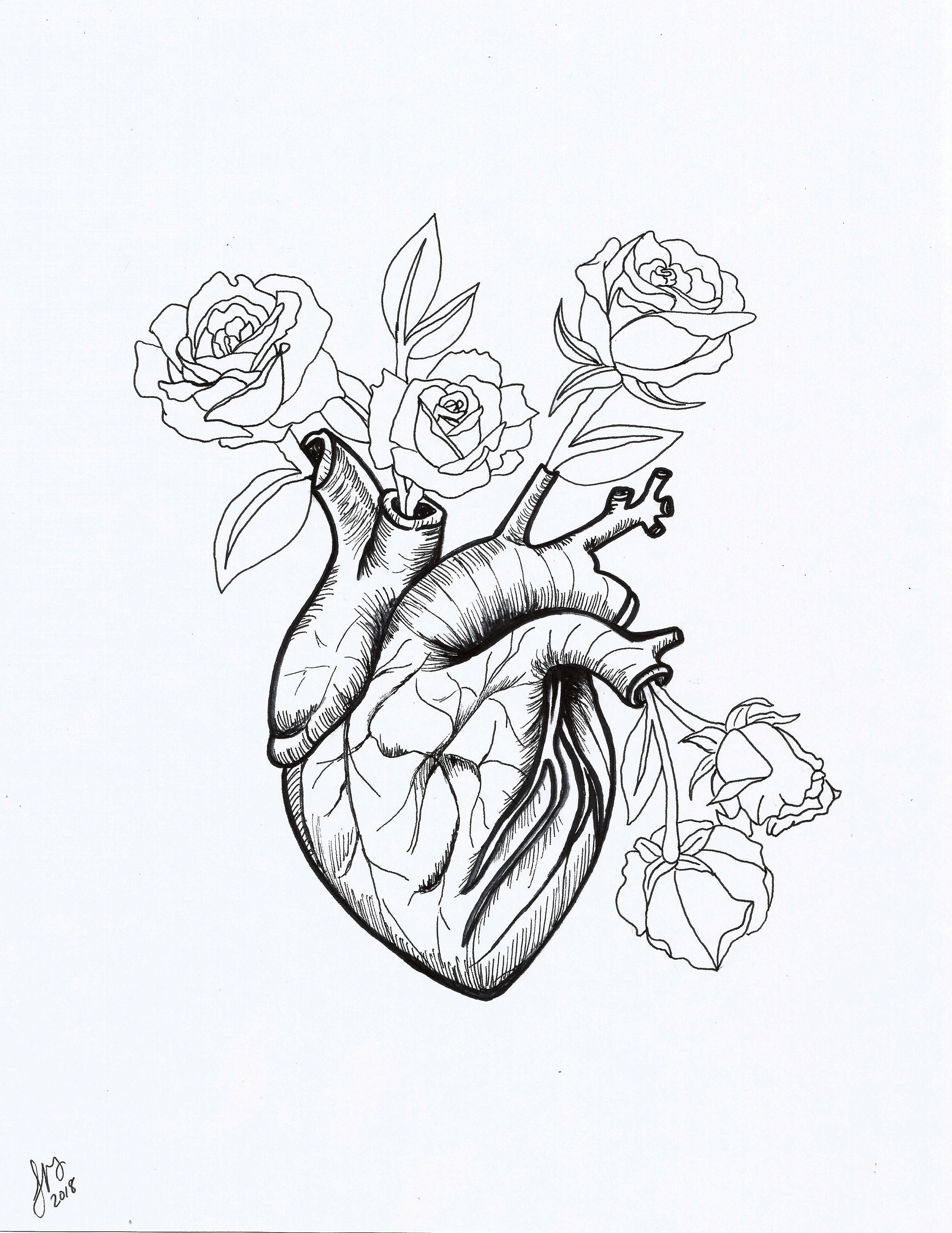 2318x3000 Heart And Flowers Art Print Printable Art Pen And Ink