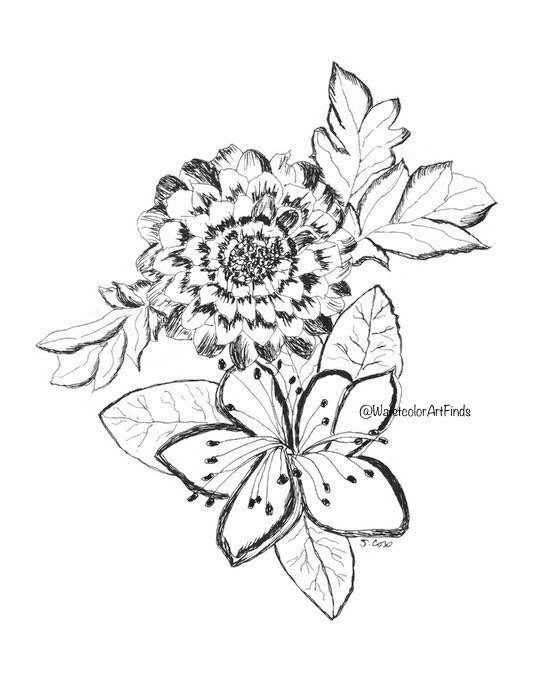 560x700 Ink Drawing Floral Boho Flower Print Cottage Chic Print