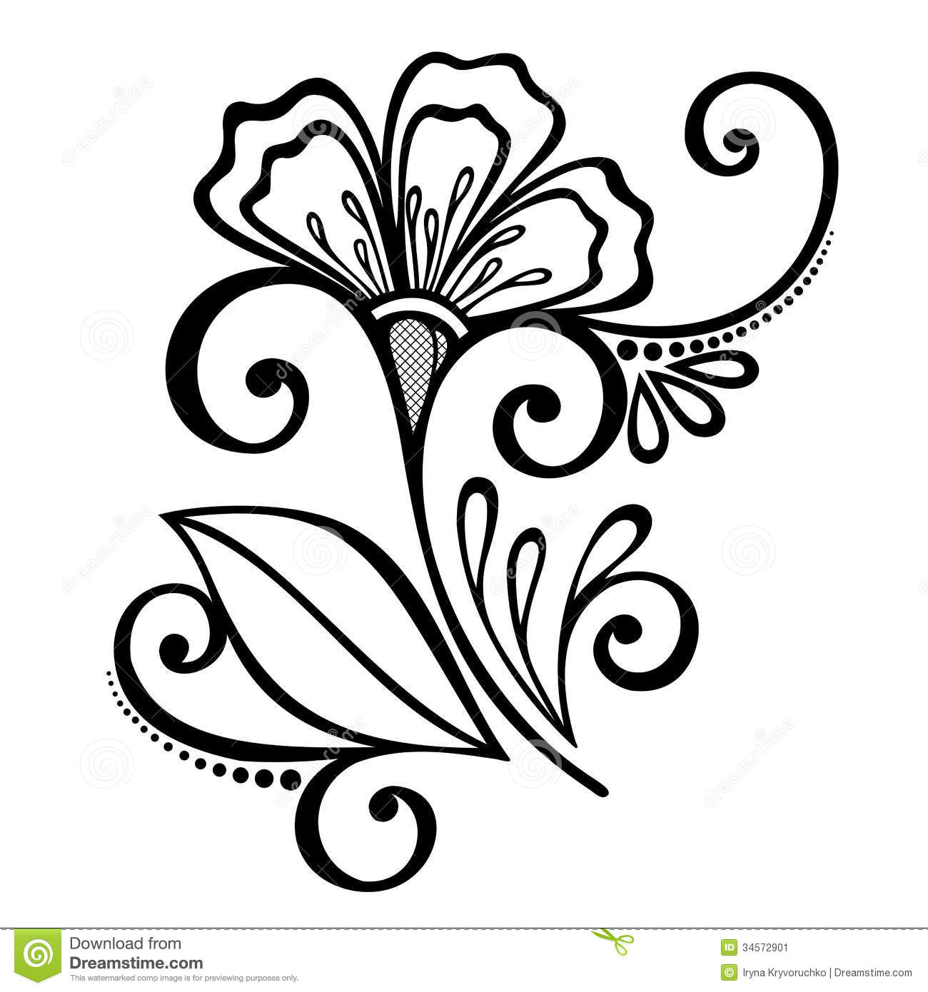 1300x1390 Flower Designs For Drawing Decorative Flower With Leaves Stock