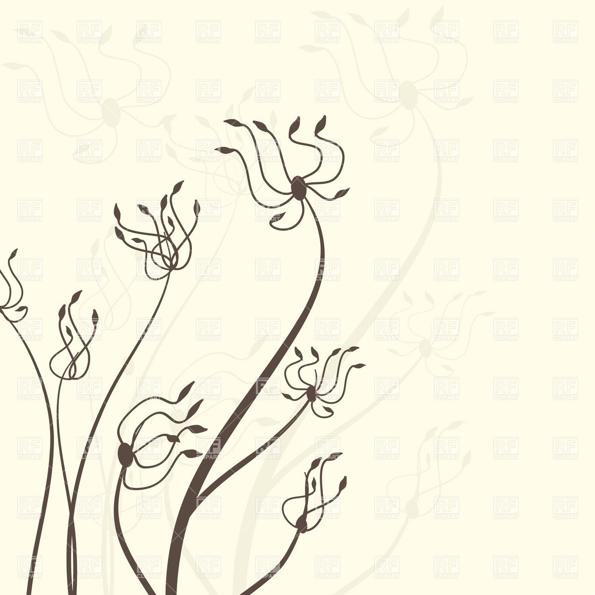 1200x1200 Abstract Wavy Hand Drawn Flowers Royalty Free Vector Clip Art