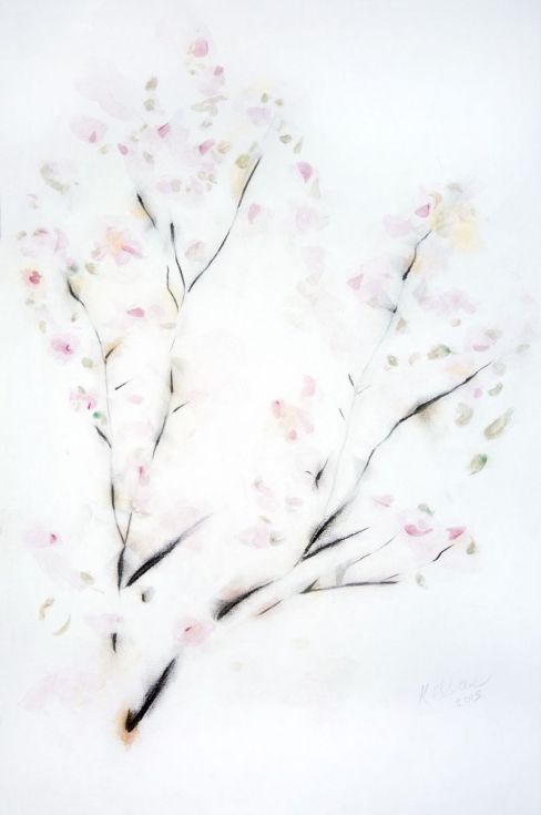 488x735 Flowering Branch Pastel Highlights, Calligraphy Ink And Chinese