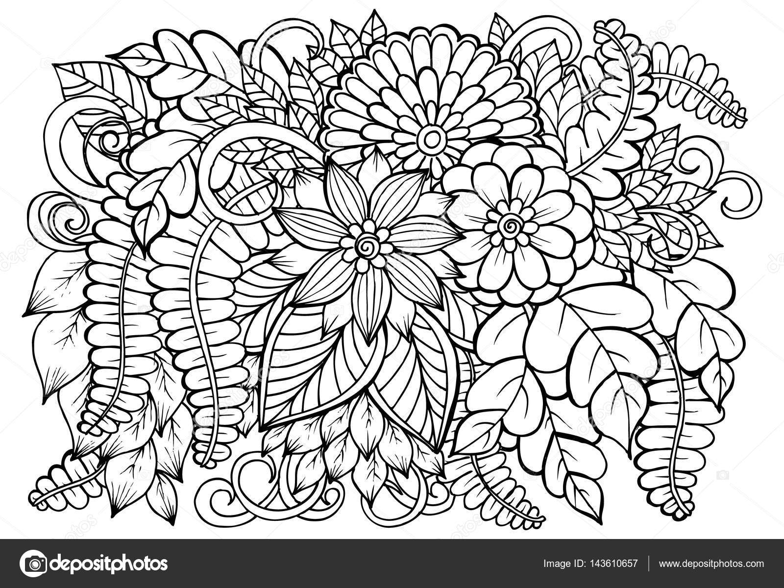 1600x1200 Vector Black And White Flower Pattern For Adult Coloring Book