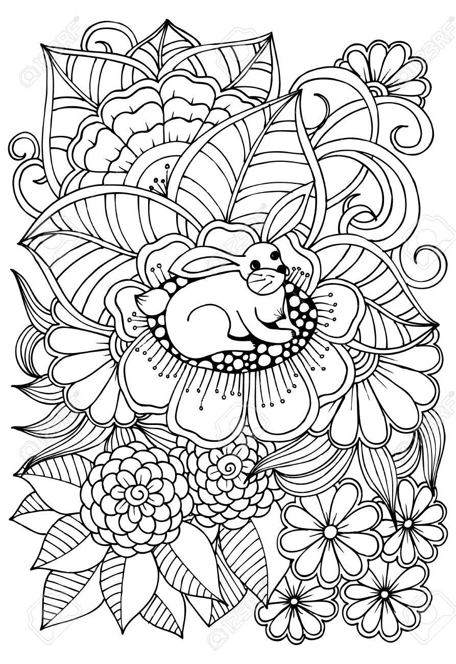 893x1300 Black And White Flower Pattern For Adult Coloring Book. Doodle