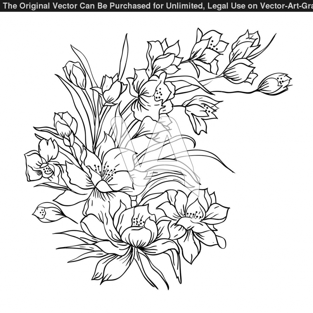 1024x1024 Bouquet Of Flowers Drawing Drawings Of Flower Bouquet Flower