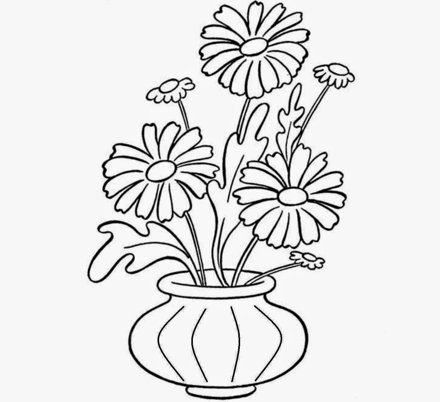 A Beautiful Flower Pot Drawing : How to draw flowers with vase ...