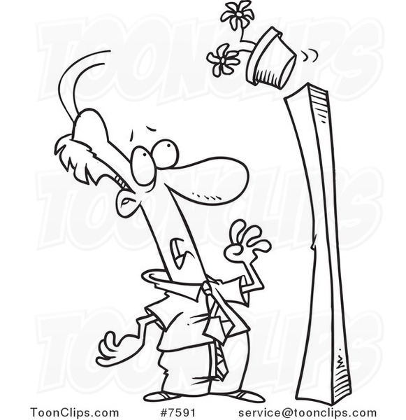 581x600 Cartoon Black And White Line Drawing Of A Flower Pot Falling Over