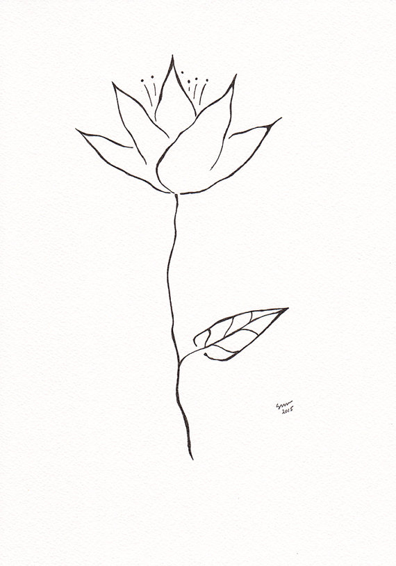 570x814 Abstract Black And White Flower Drawing. Small Ink Line Art Sketch