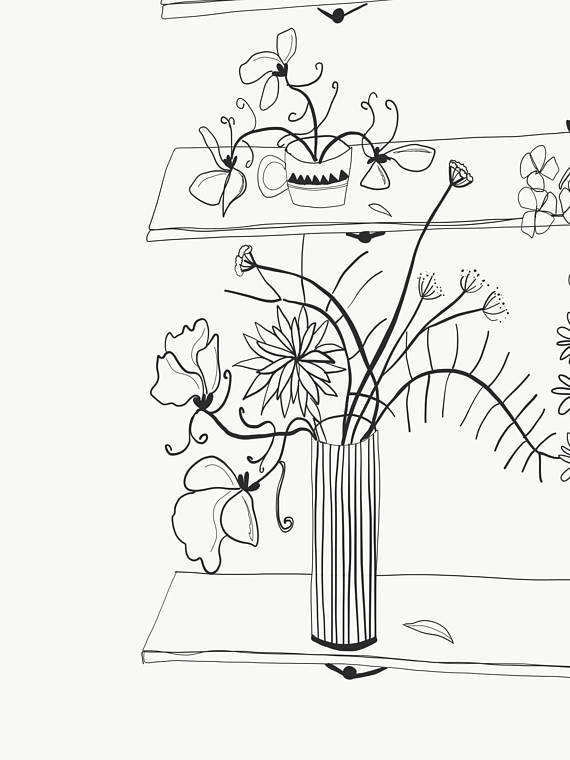 570x760 A Wall Of Flowers A4 A3 Giclee Art Print Flower Shop