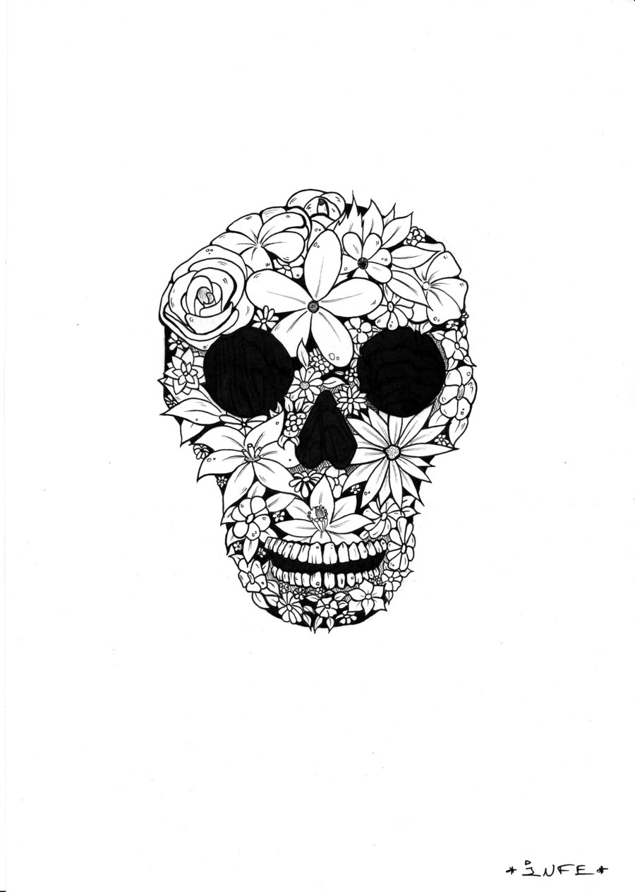 900x1263 Flower Skull By Infe