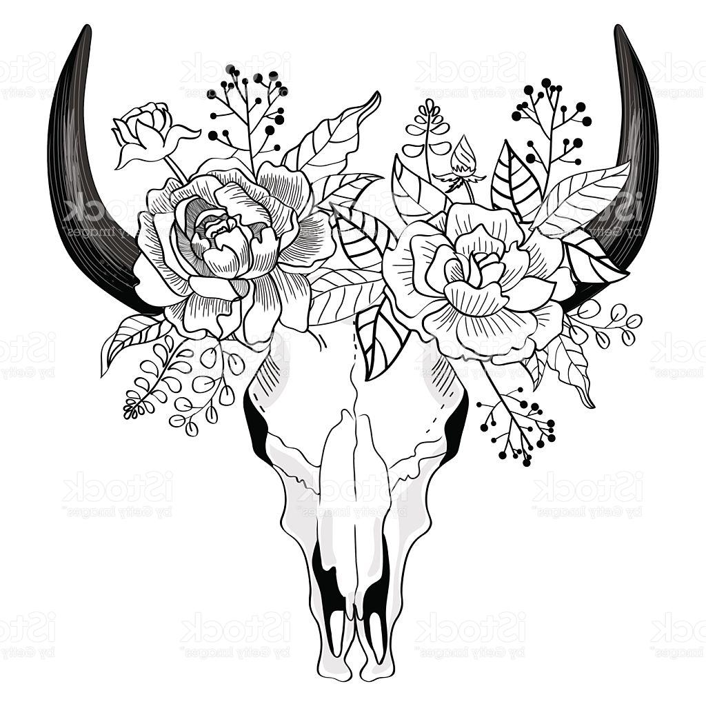 1024x1024 Best Color Skull And Flowers Drawing Vector Design