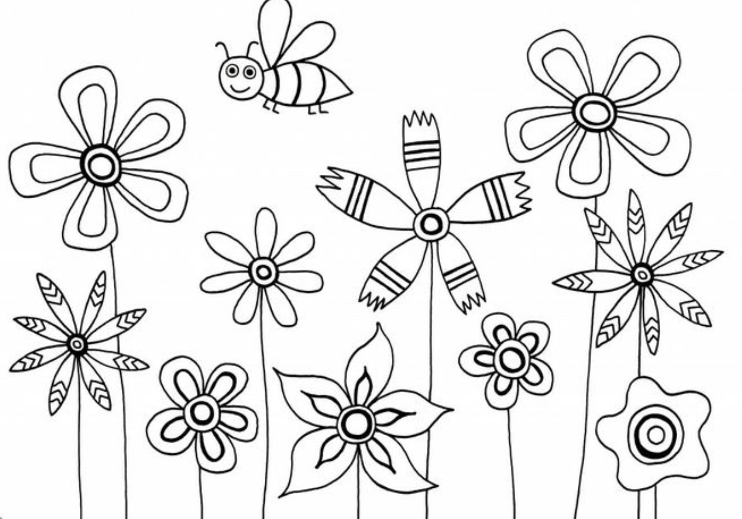 1524x1066 Coloring Pages For Kids Flowers Colouring In Good Draw Print