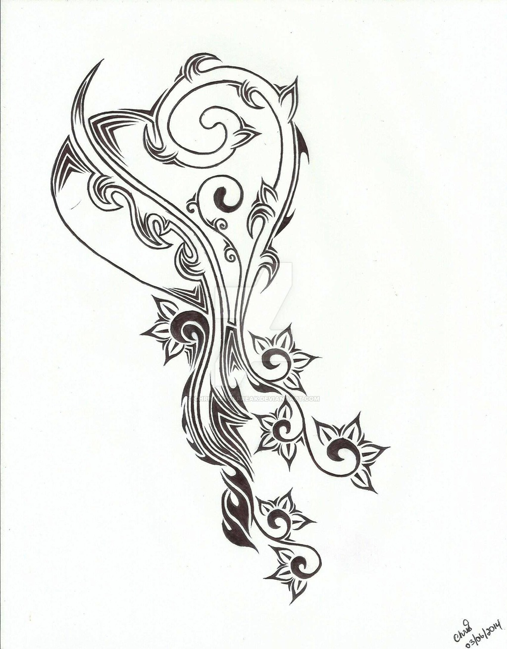 1024x1311 Tribal Heart And Flower Tattoo Design By Chrismetalfreak