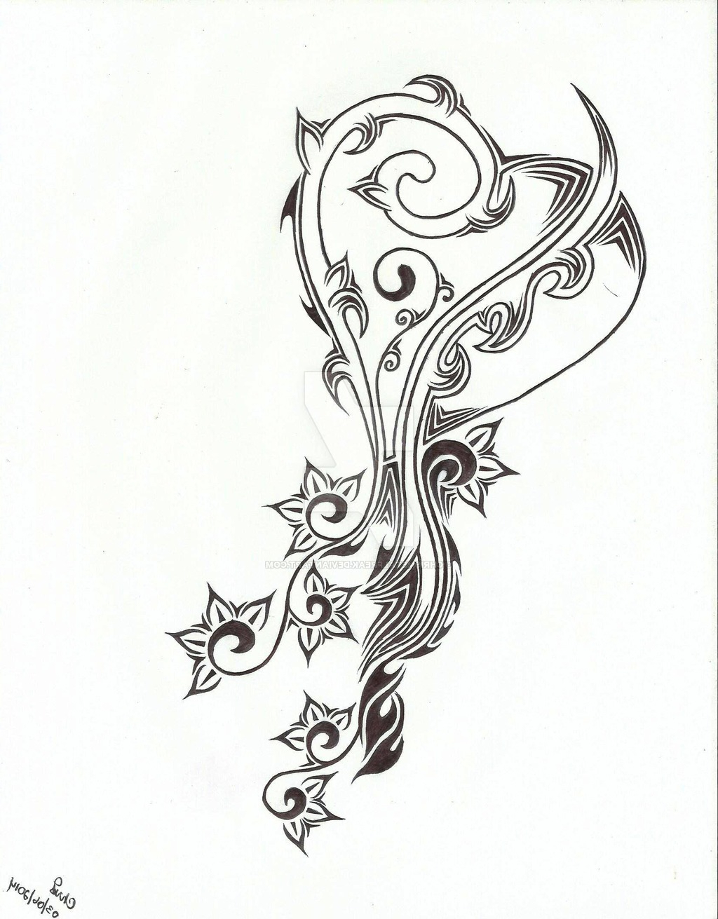 1024x1311 Drawing Pic Of Heart With Flower Tribal Heart And Flower Tattoo