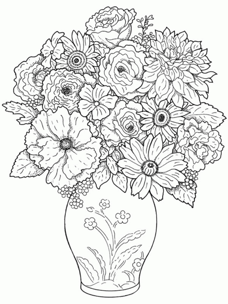 768x1024 Flower Vase With Flowers Drawings For Kids