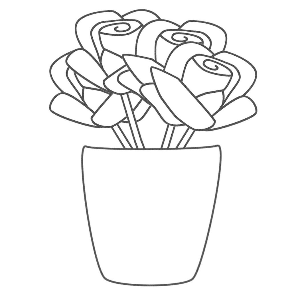 1024x1024 Roses Coloring Pages In Vase For Kids Printable Free Free