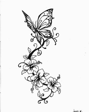 300x378 Flower Vine With Butterfly Tattoo Stencil By Ericka