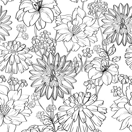 450x450 Hand Drawn Floral Wallpaper With Set Of Different Flowers. Could