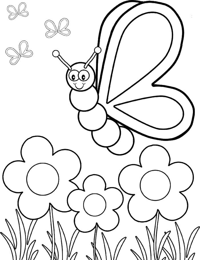 700x909 The Butterfly Flew Over The Flower Coloring Kids Photography